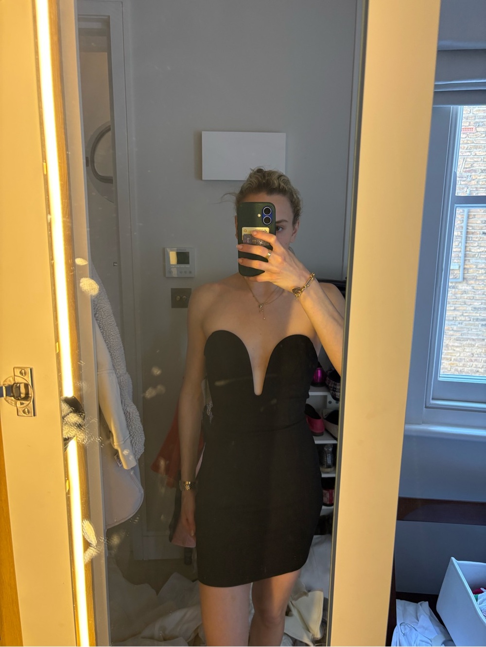 H:ours Strapless Black Plunge Mini Dress